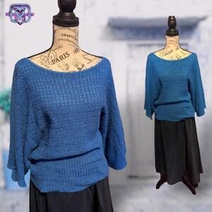 TWO One Two New York Blue Knit Dolman Sleeve Oversized Sweater Medium